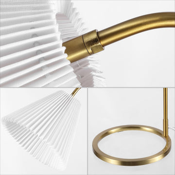 Callie 22" Modern Glam Metal Arc Adjustable Head LED Table Lamp with Pleated Shade - JONATHAN Y